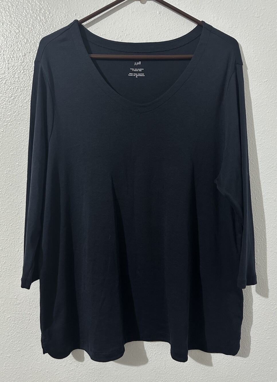 J Jill Perfect Pima Womens XL Blue V-Neck Tunic Long Sleeve Top